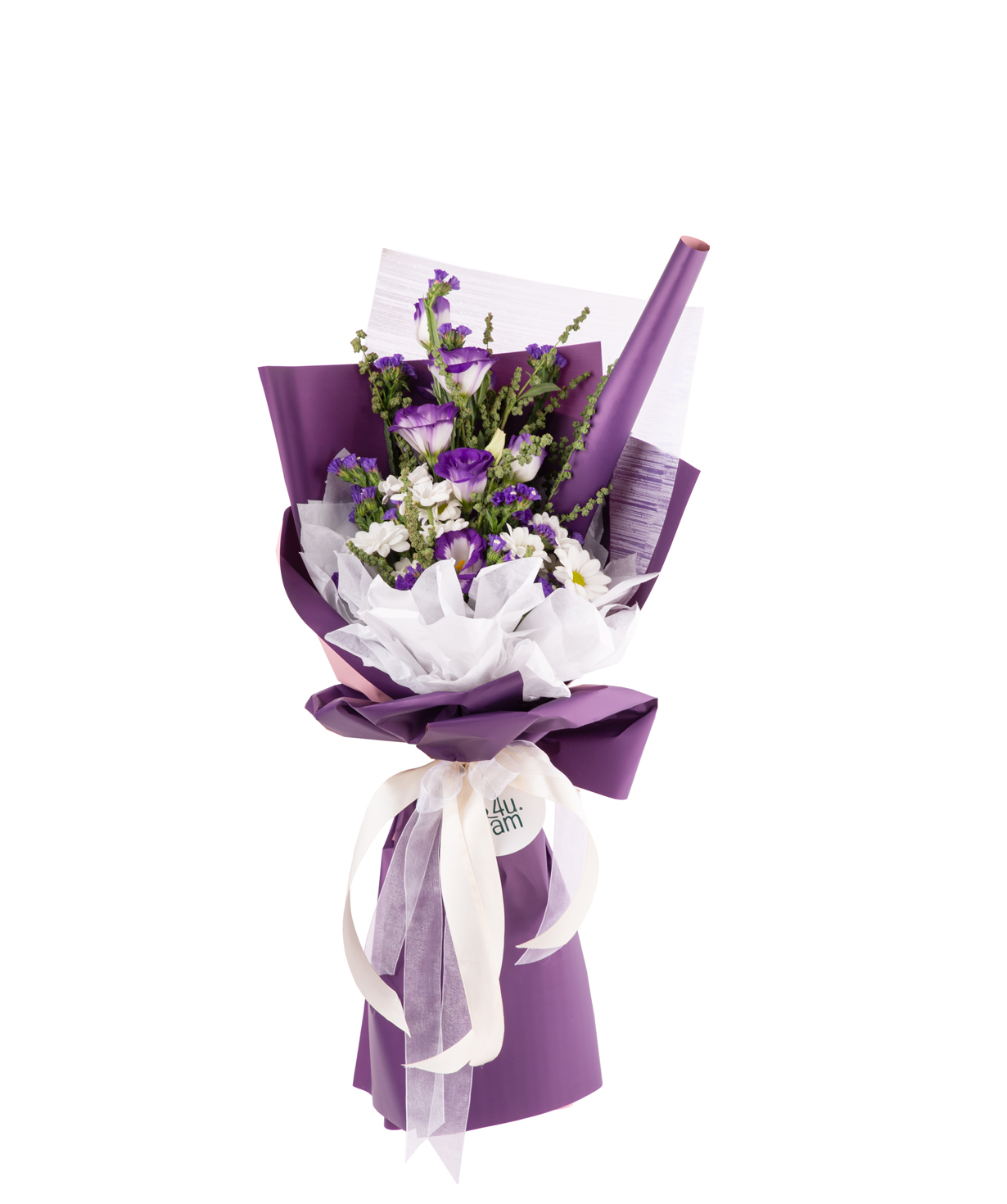 Bouquet `Exeter` with chrysanthemums, lisianthus, wildflowers