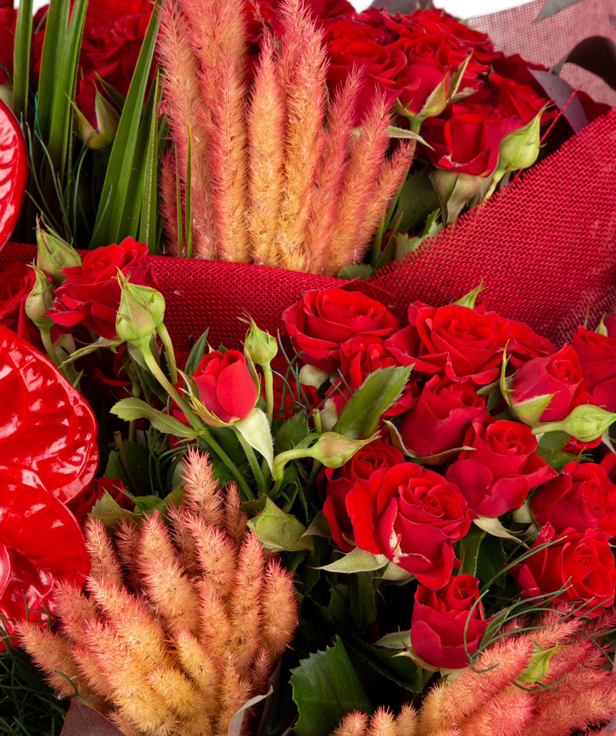 Bouquet  `Stolin` of roses, anthurium, dried flowers