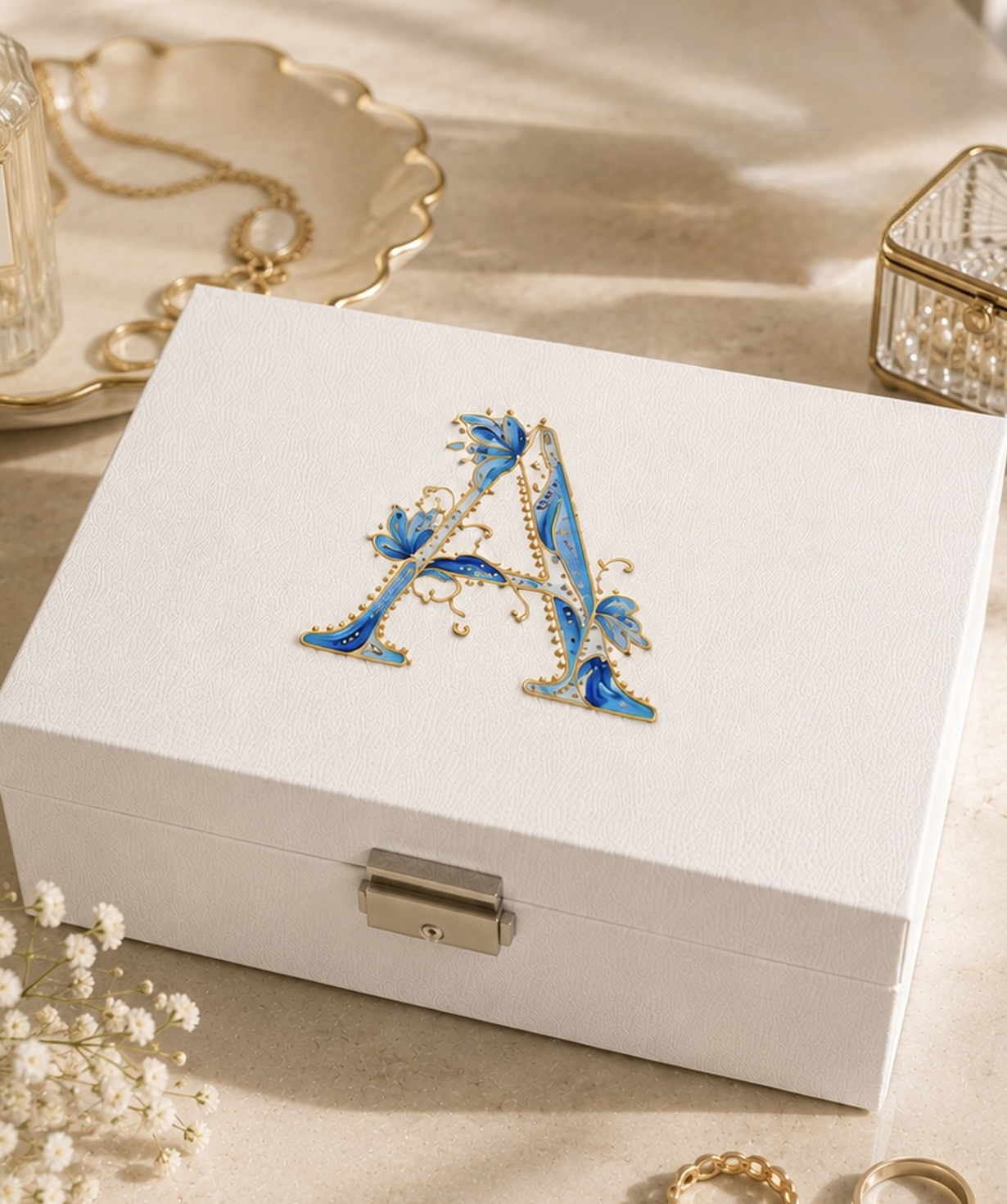 Illustrated jewelry box “HAYA”, white, large №19