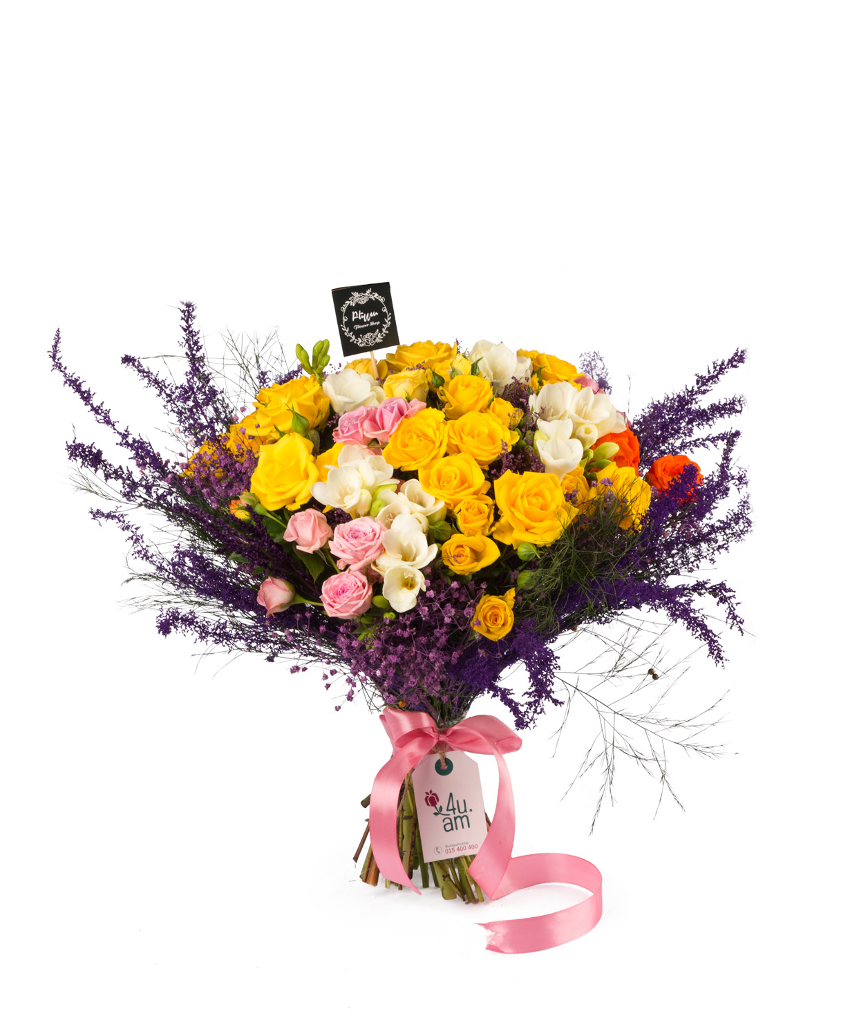 Bouquet `Binche` with roses and freesias