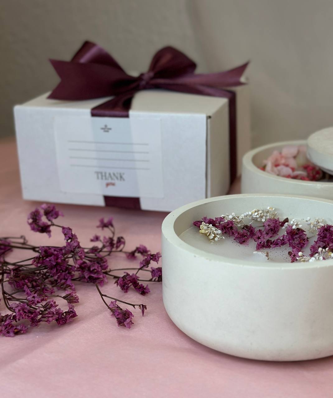 Candle `Light Your Home` with natural dried flowers №3000