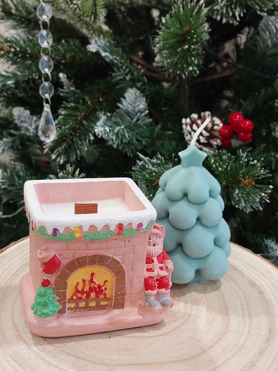 Candle «Blue Moon» Christmas Tree + By the fireplace