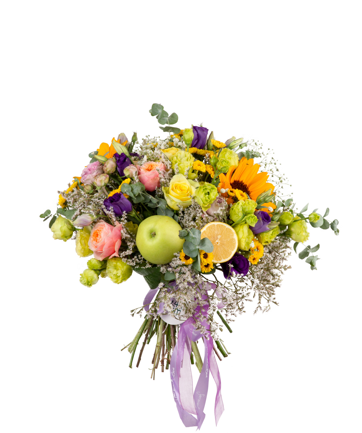 Букет `Мргатон` с цветами и фруктами
