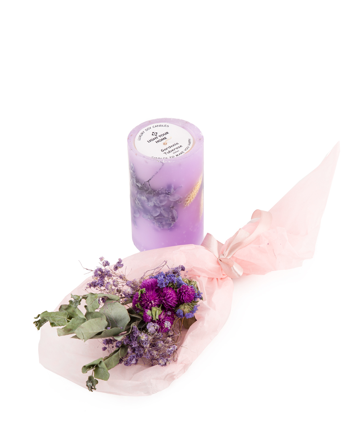 Candle `Light Your Home` with natural dried flowers №24