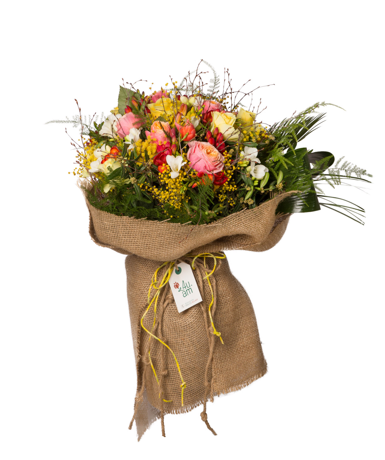 Bouquet `Boxford` with roses and freesias