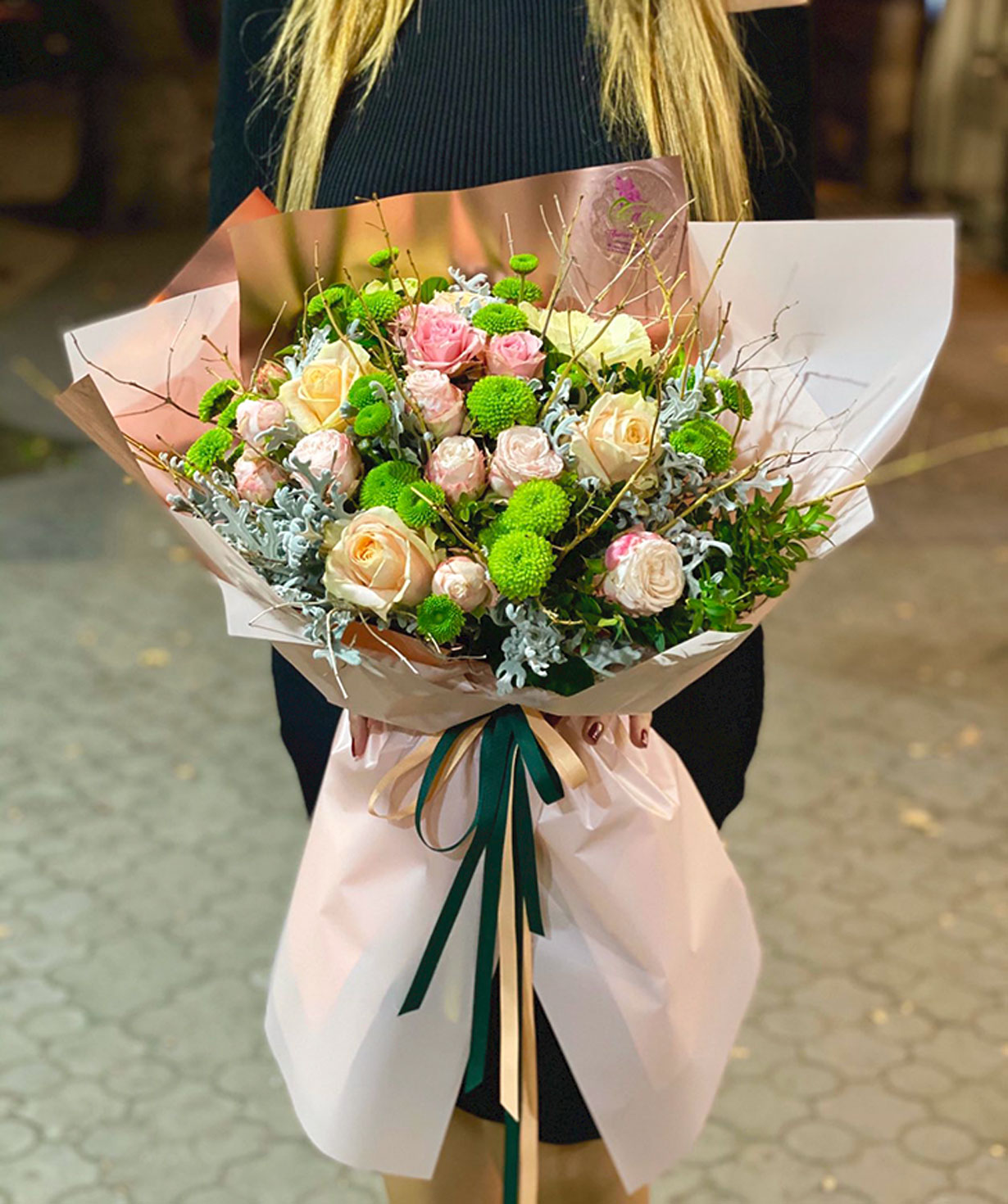 Bouquet  `Bamberg` with roses and chrysanthemums