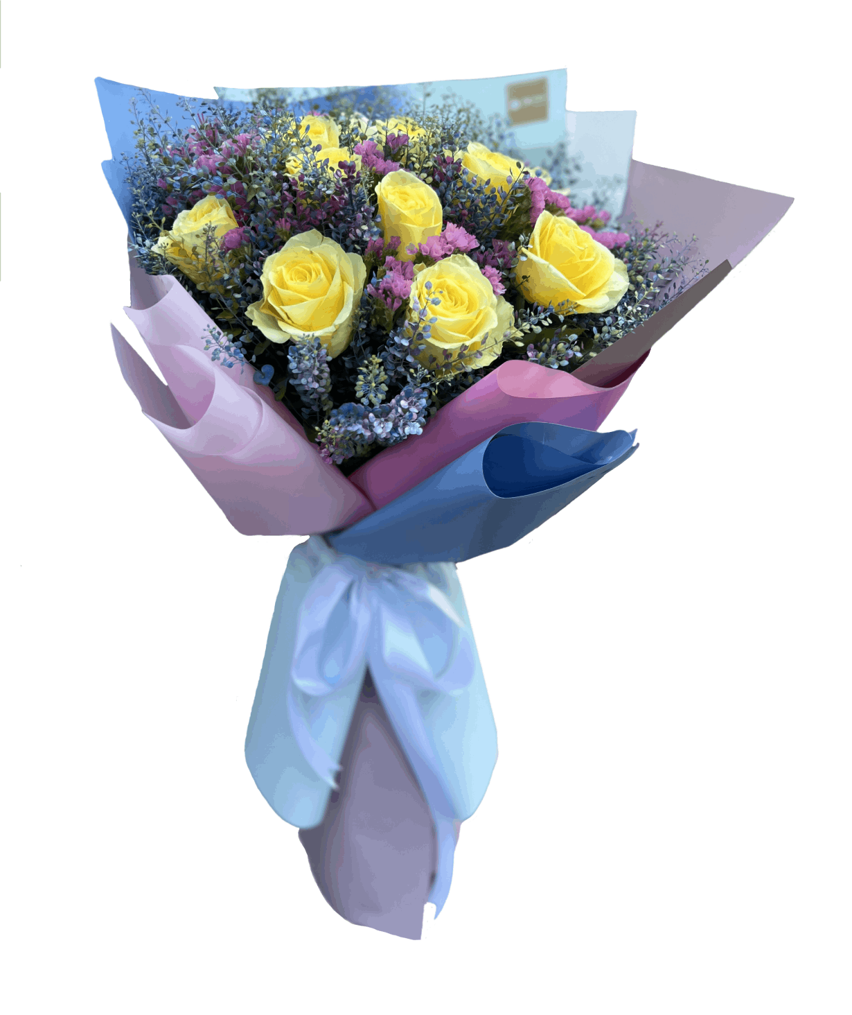 Bouquet `Ertil` with roses and limoniums