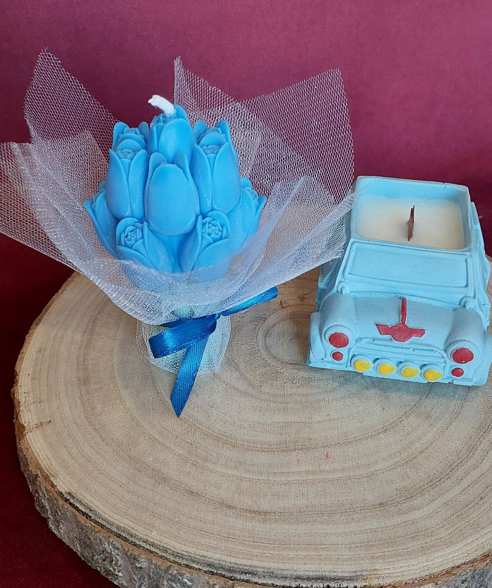 Մոմերի հավաքածու «Blue Moon» Իմ երազանքի մեքենան + Կակաչներ, բույրով