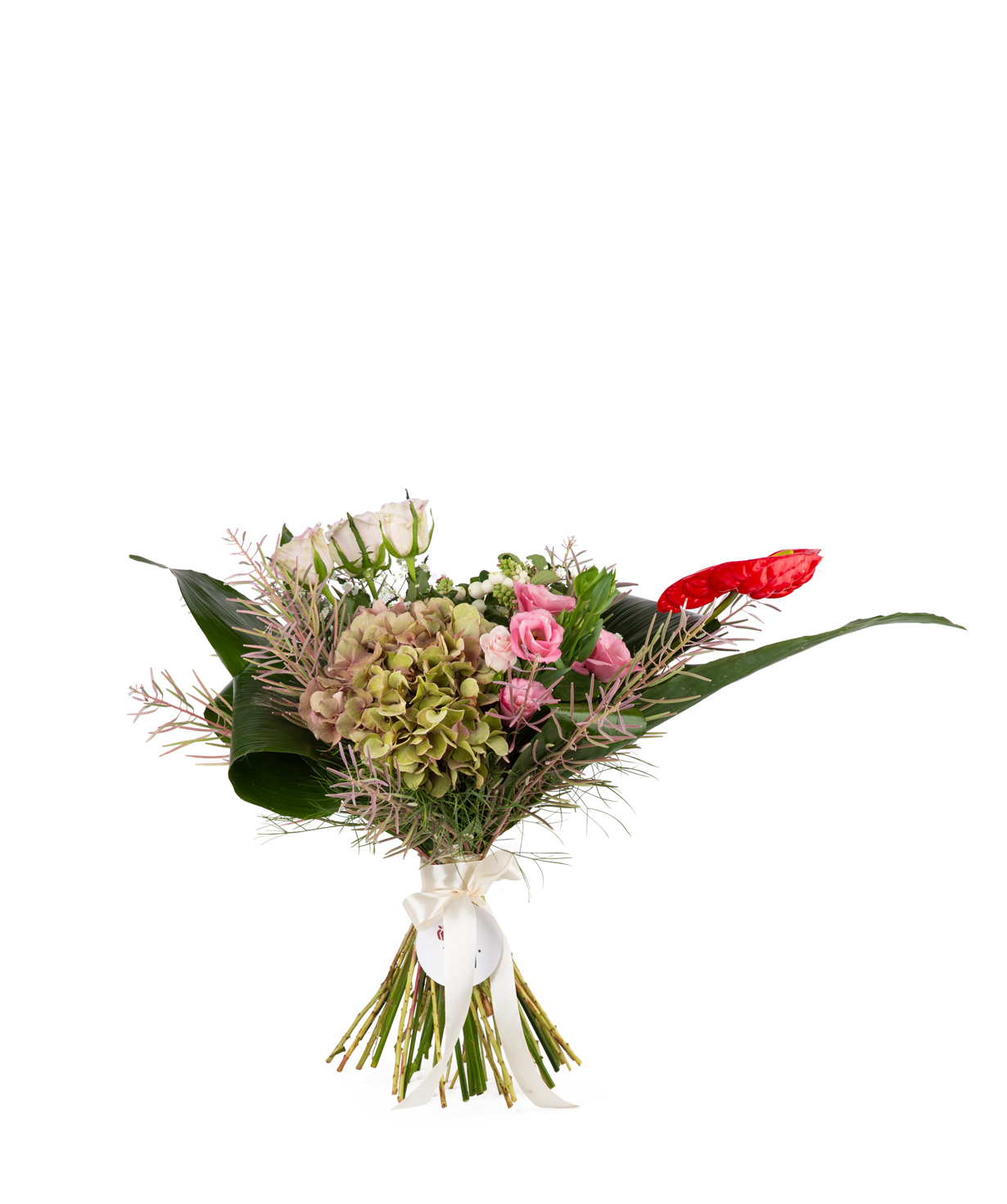 Bouquet `Valdizoto` with roses and lisianthus