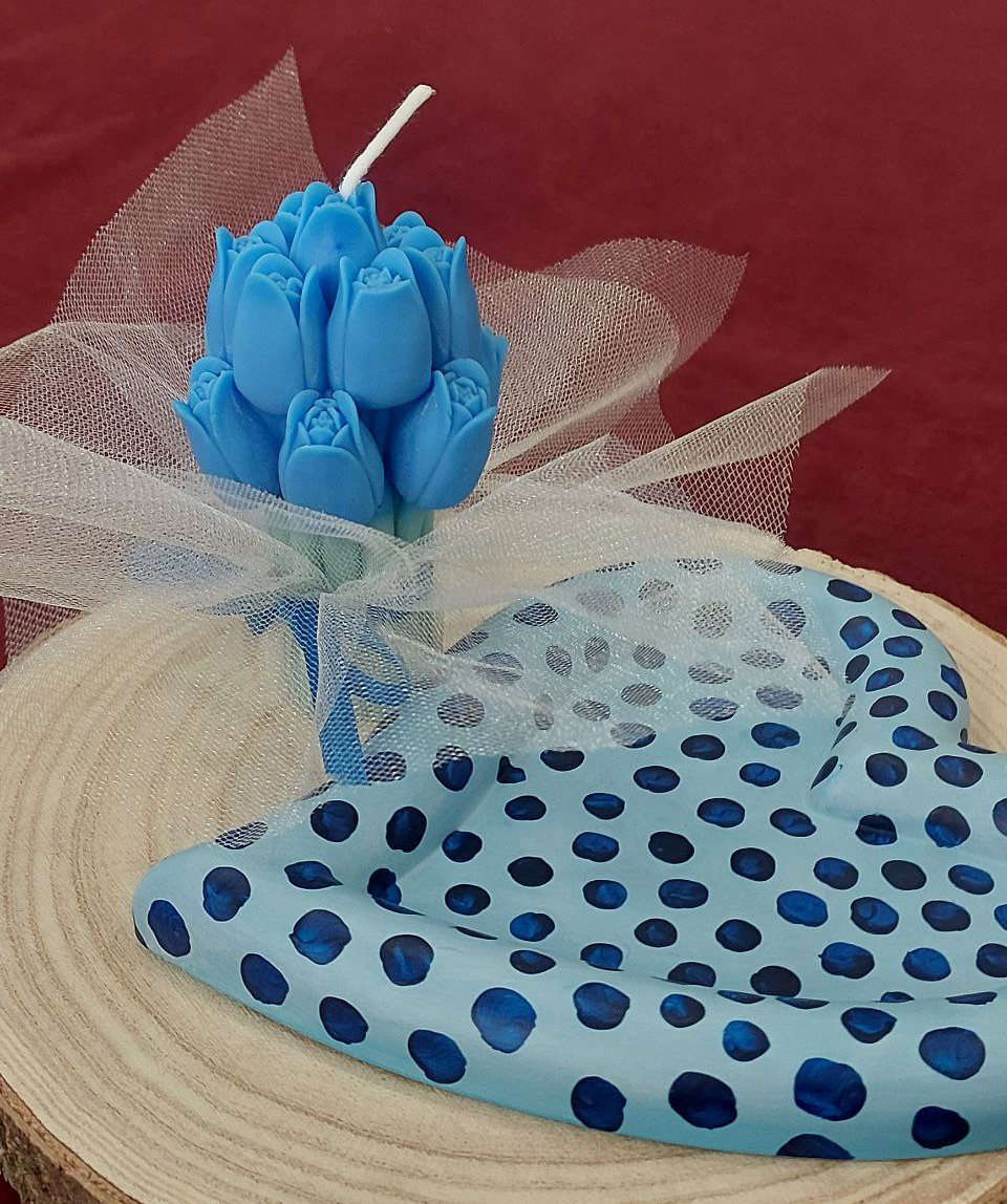 Նվեր հավաքածու «Blue Moon» Կակաչներ մոմ + տակդիր-զարդաման, բույրով