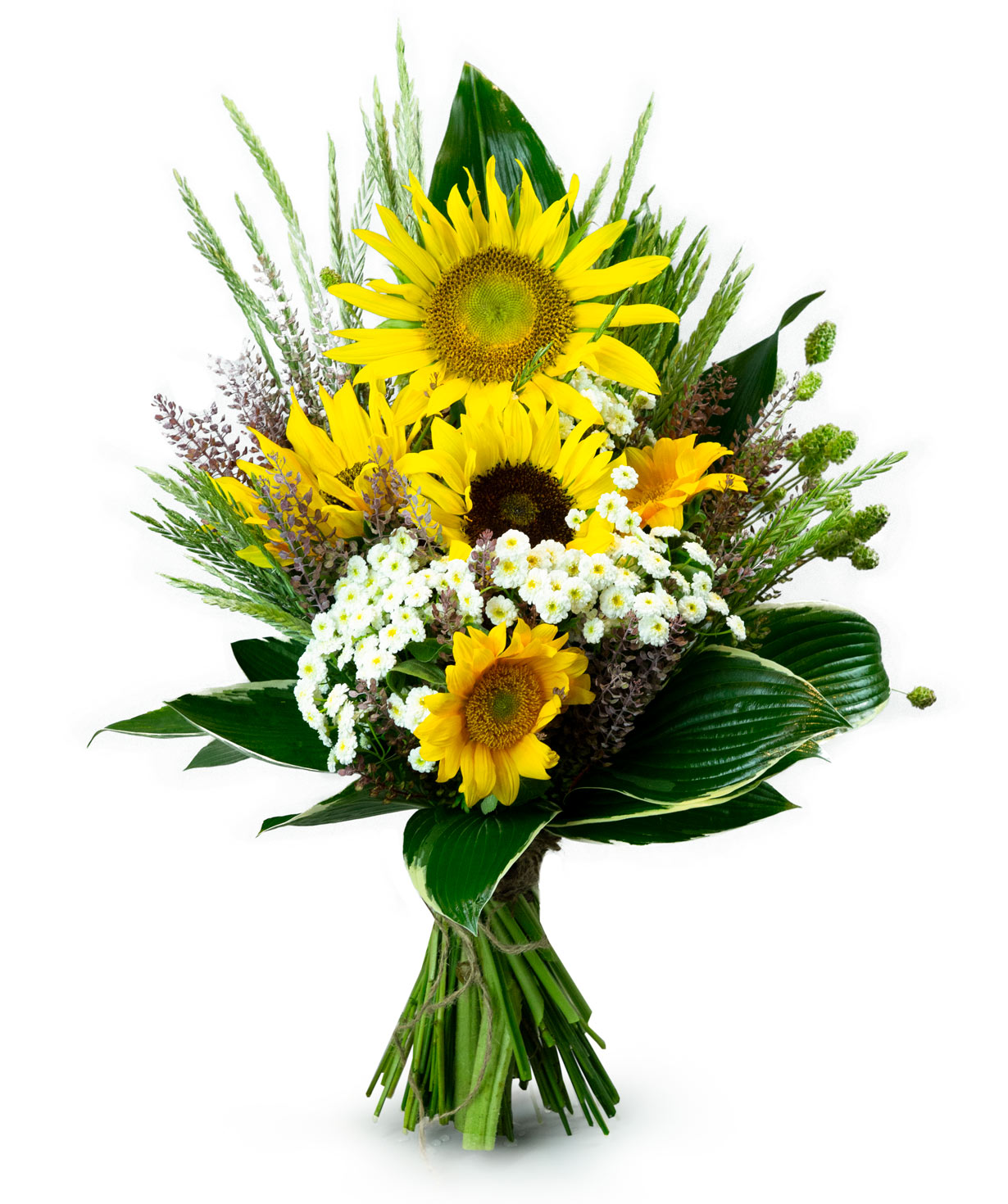 Ծաղկեփունջ «Վելենիե» արևածաղիկներով և դաշտային ծաղիկներով