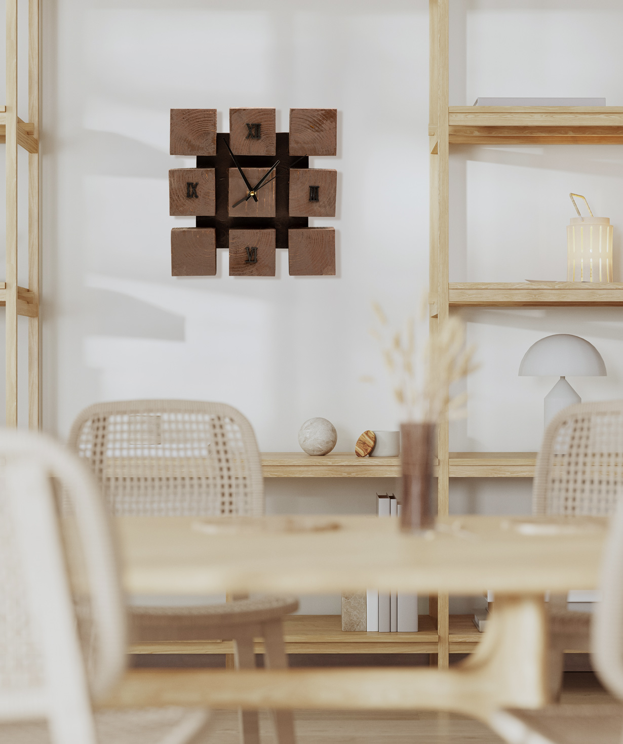 Wooden wall clock «Rustic Cube» №1