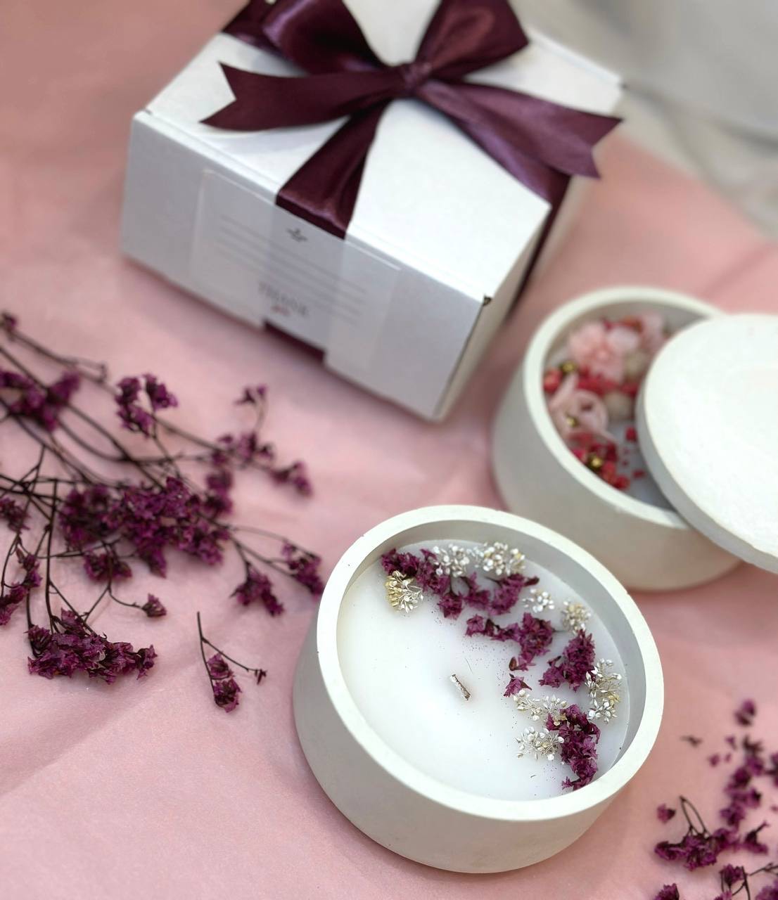 Candle `Light Your Home` with natural dried flowers №3000