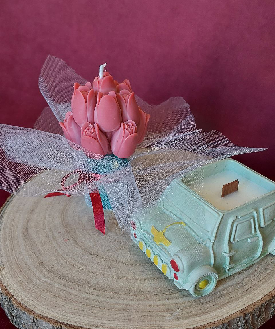 Մոմերի հավաքածու «Blue Moon» Իմ երազանքի մեքենան + Կակաչներ, բույրով