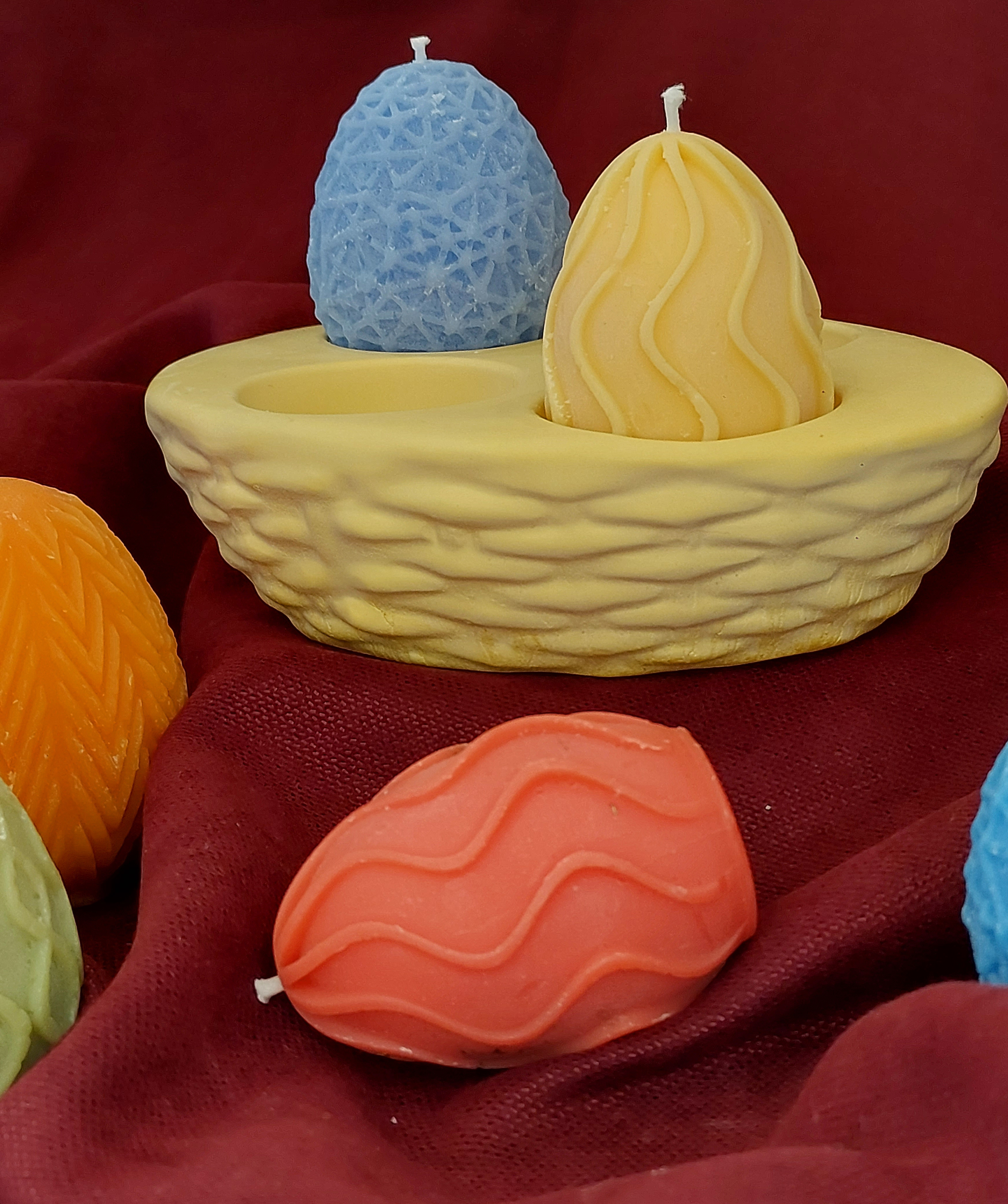 Подарочный набор «Blue Moon» Пасха, 2 свечи Яйца + подставка, без аромата