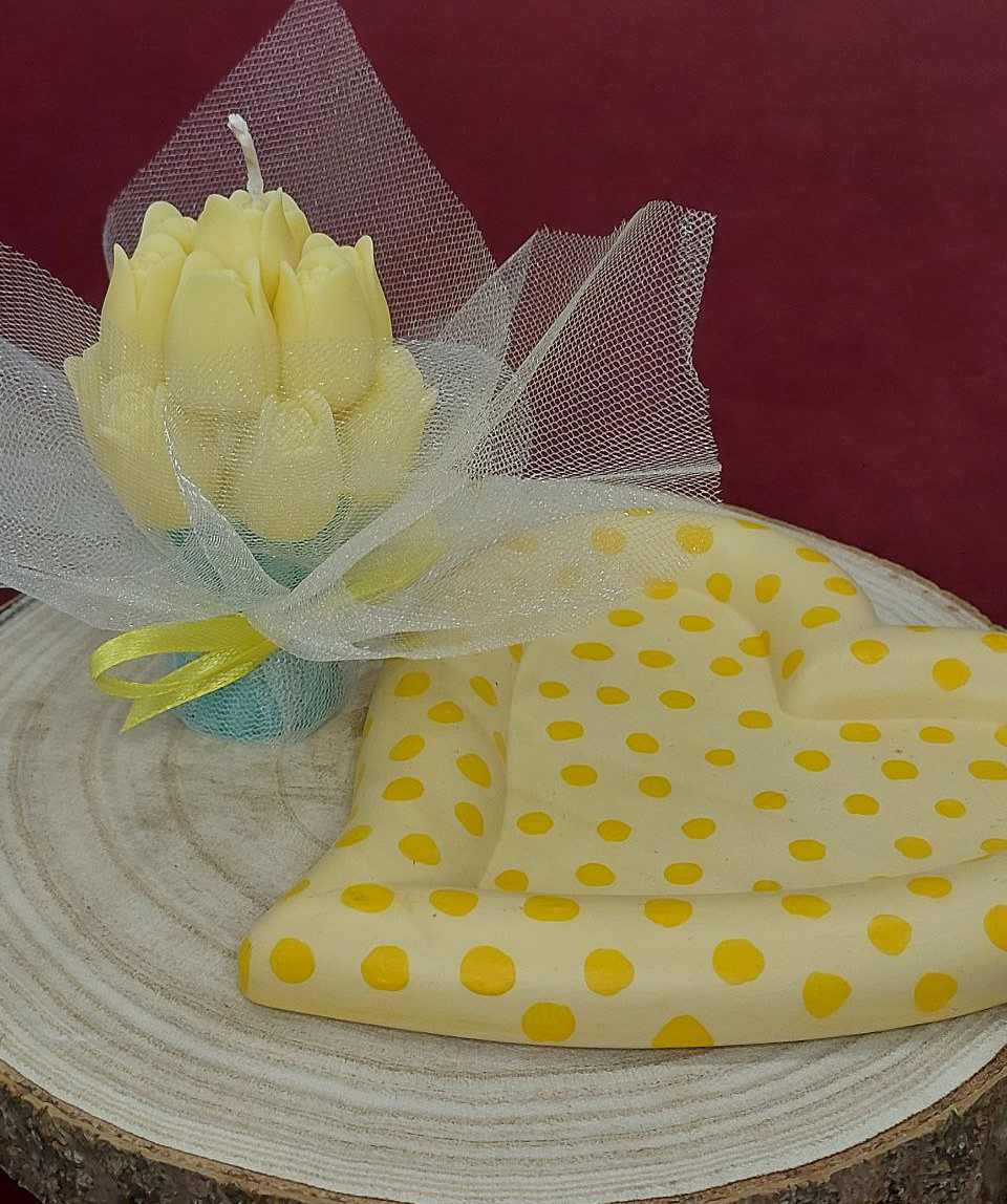 Նվեր հավաքածու «Blue Moon» Կակաչներ մոմ + տակդիր-զարդաման, բույրով