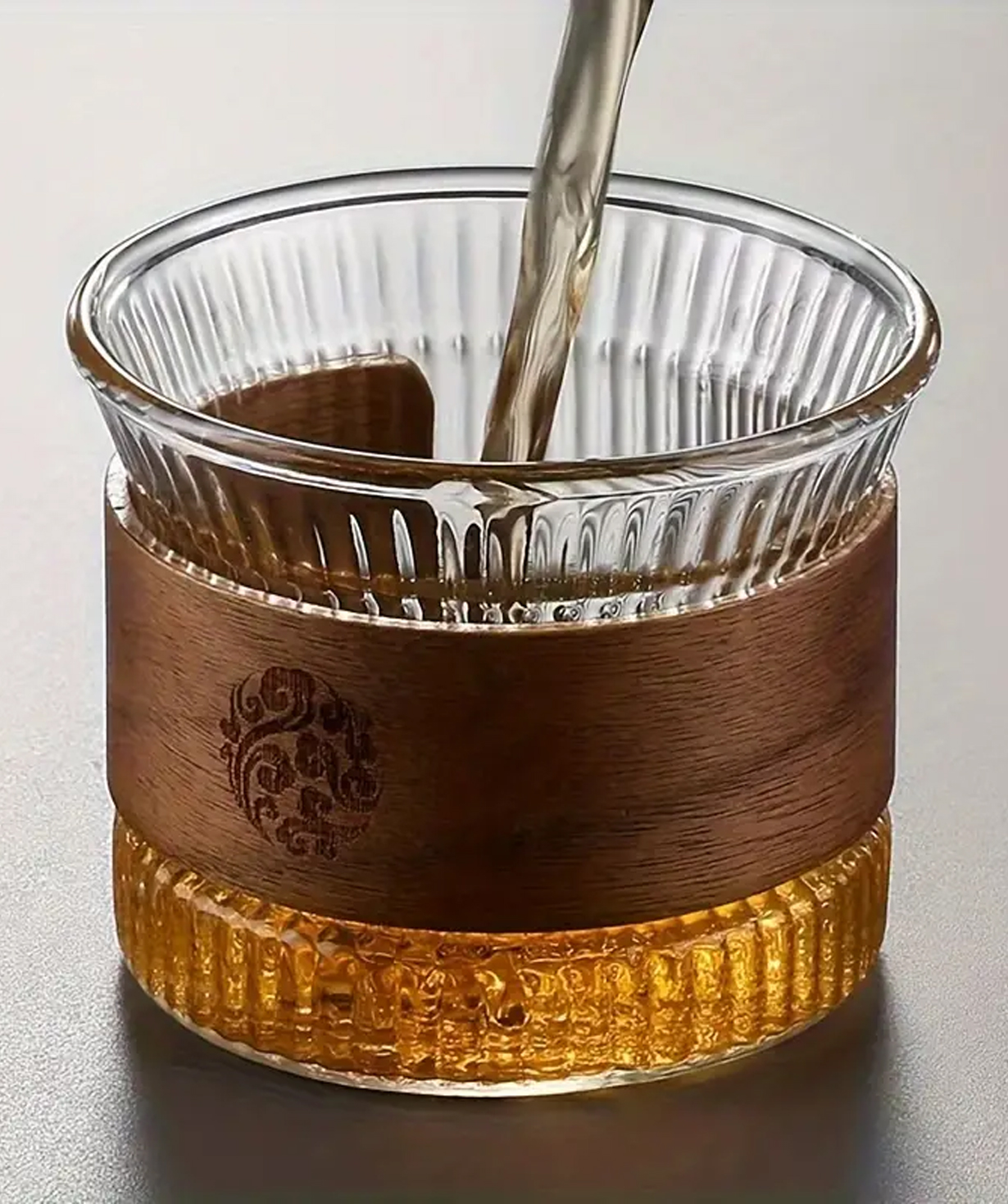 Glass cup «Gift Store» with wood sleeve