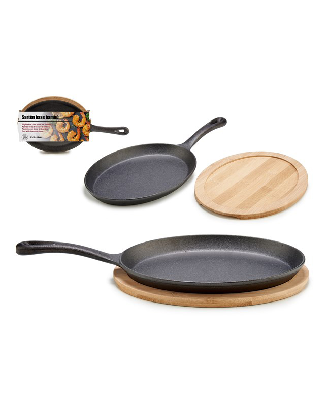 Large oval cast iron pan «Ashley Home» with a wood tray, 19 x 38.5 x 45 սմ