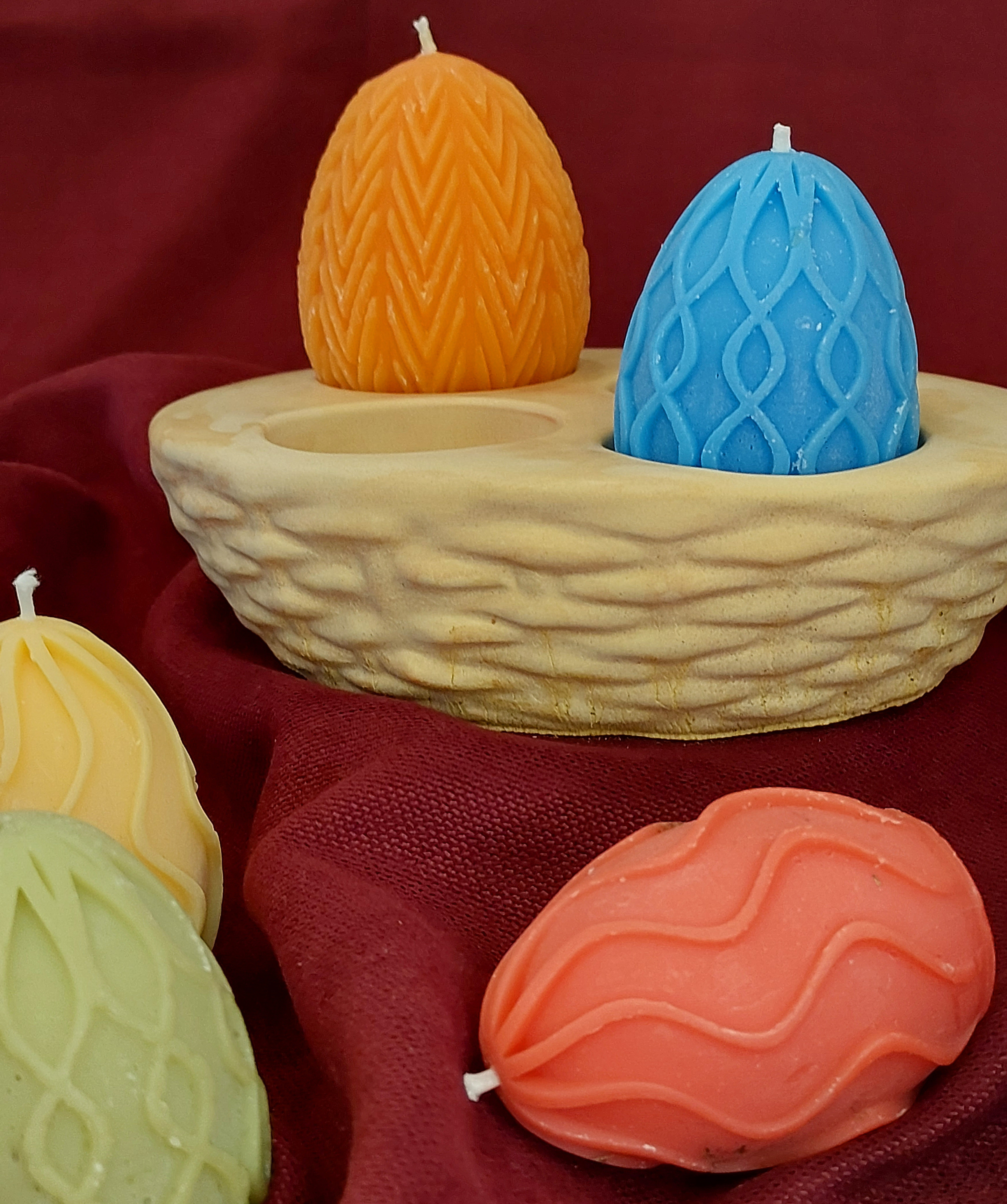 Նվեր հավաքածու «Blue Moon» Զատիկ, 2 Ձվիկ մոմ + տակդիր, բույրով