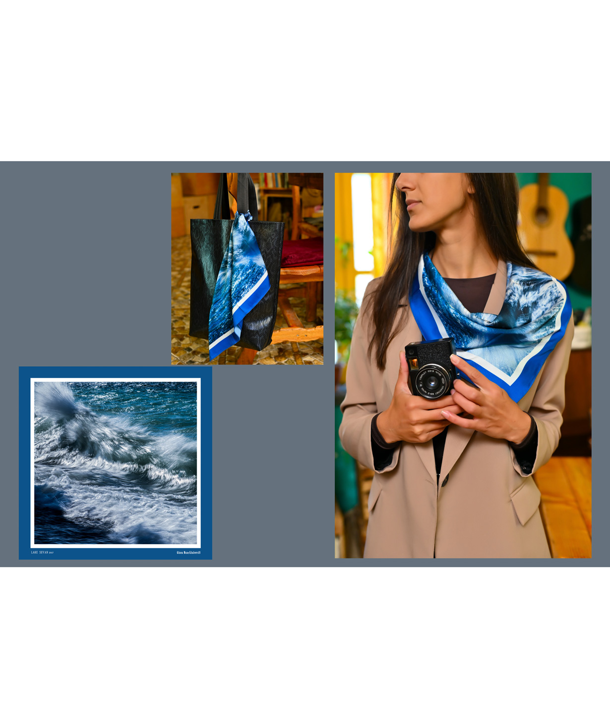 Scarf «Blue Sevan» 70 x 70 cm