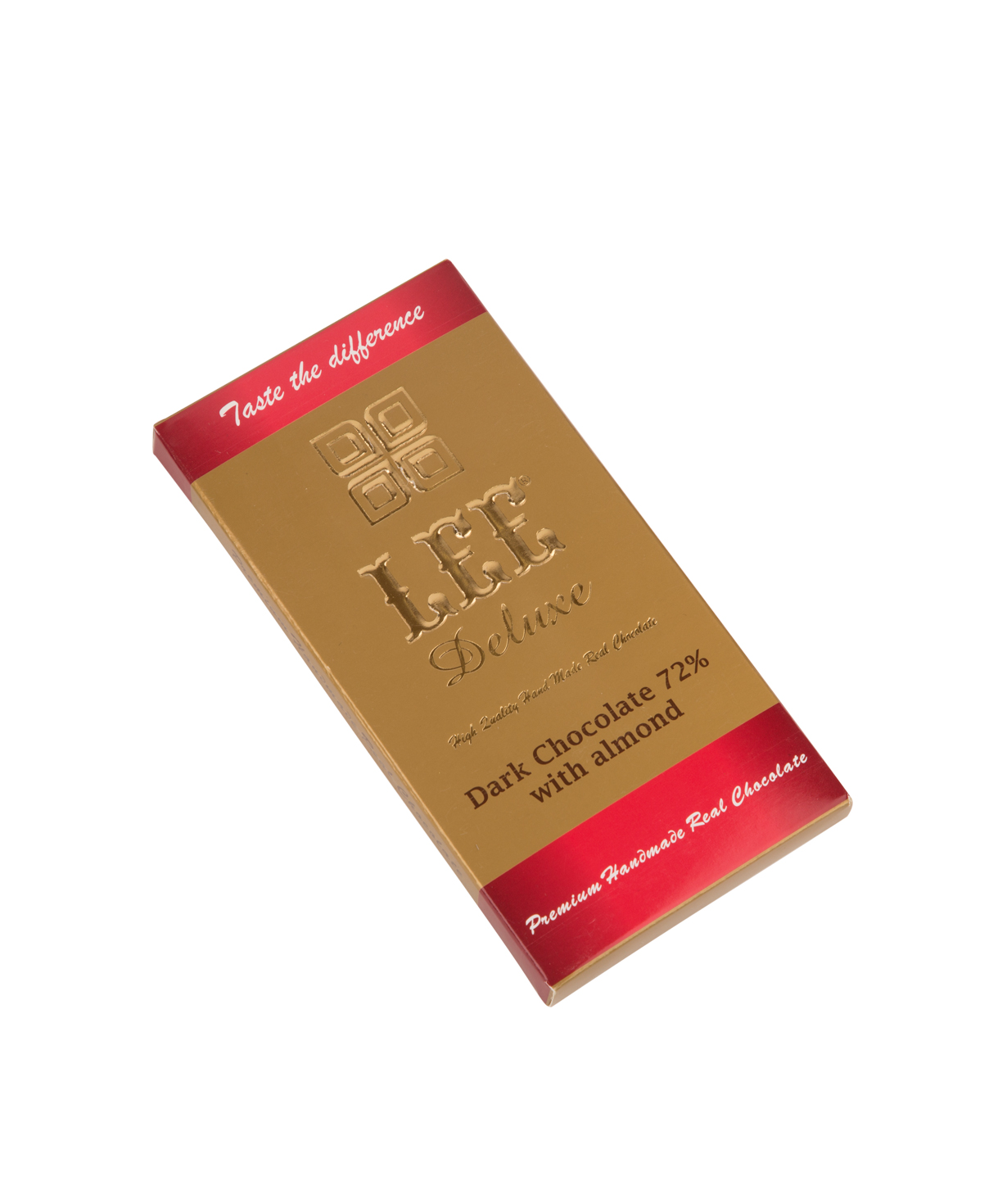 Chocolate bar `Lee` dark chocolate 72%, with almonds