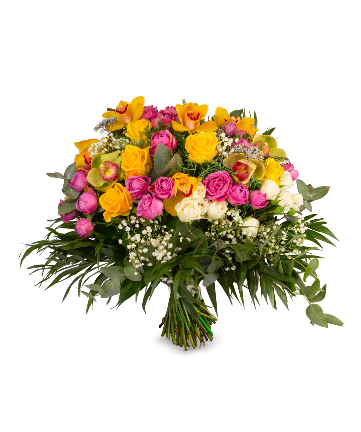 Букет `Госфорд` с розами и сухоцветами