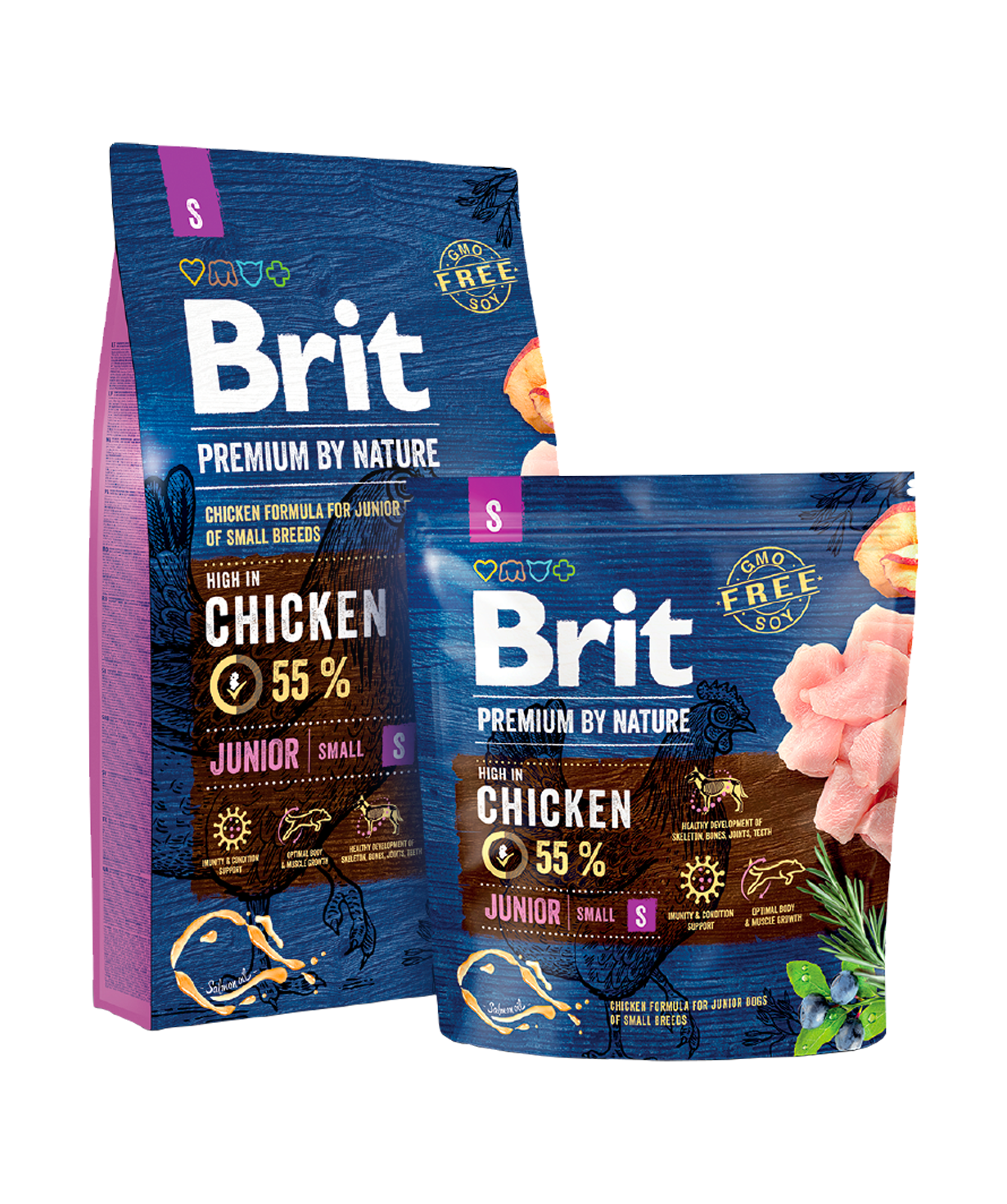 Շան կեր «Brit By Nature» Junior S, հավով, փոքր ցեղատեսակների ձագերի համար, 8 կգ