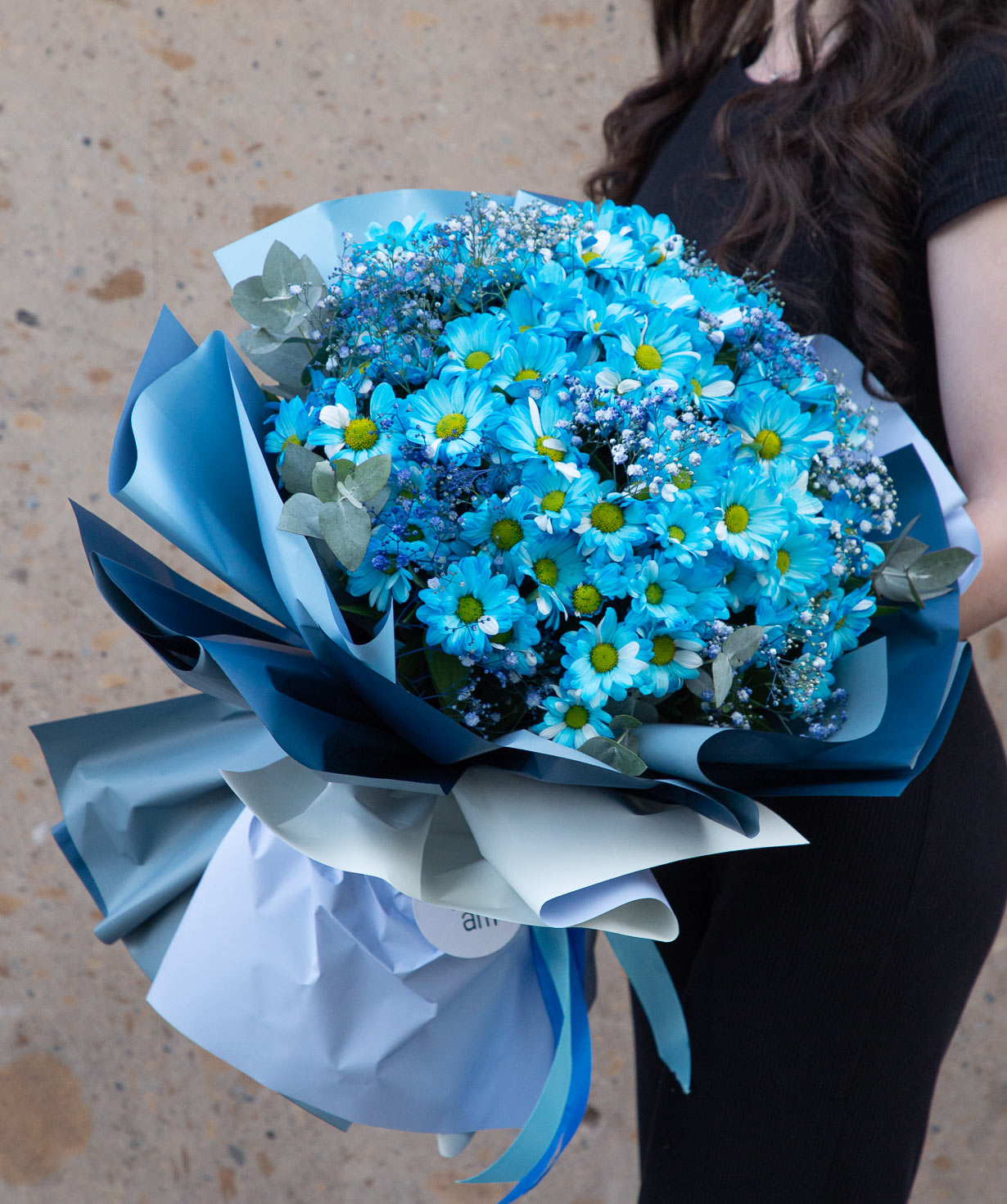 Bouquet `Cherik` with chrysanthemums and gypsophila