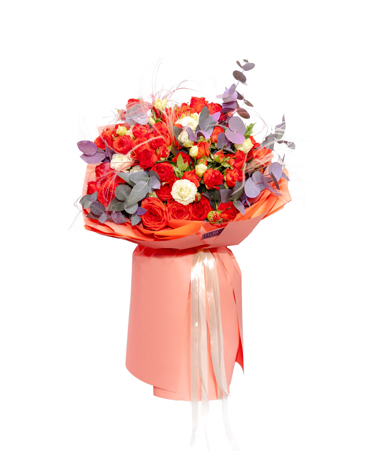 Ծաղկեփունջ «Floriani» փնջային վարդերով և լիզիանտուսներով №26