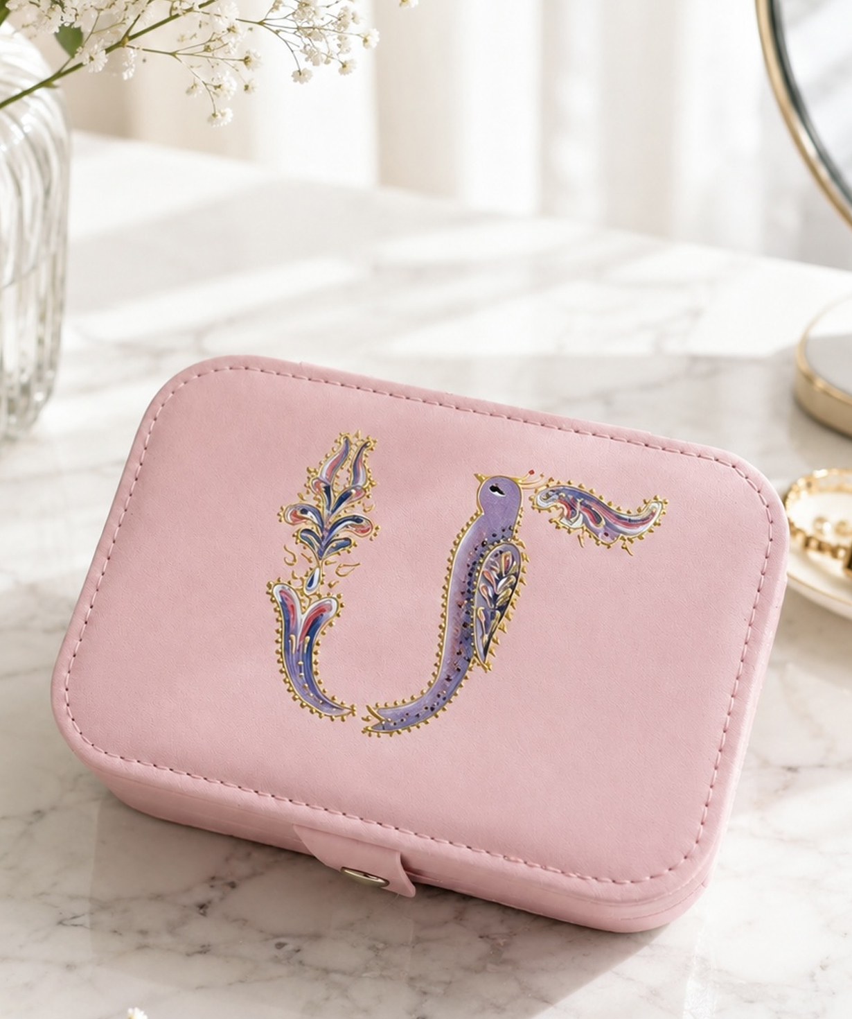 Illustrated jewelry box “HAYA”, pink, small №21