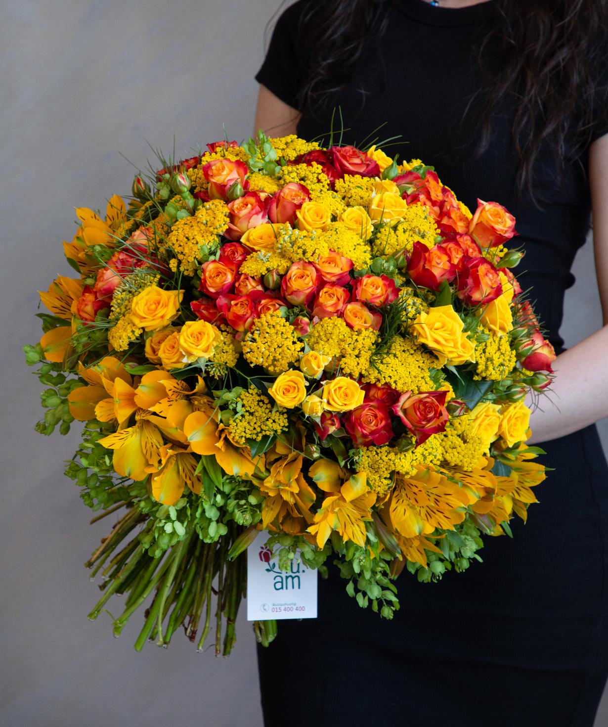 Bouquet `Orlando` with peony roses and alstroemerias