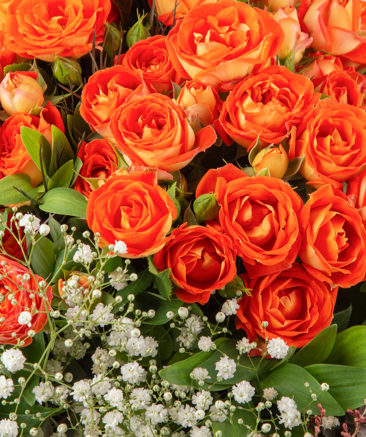 Букет `Логойск` с букетами роз, гипсофилы