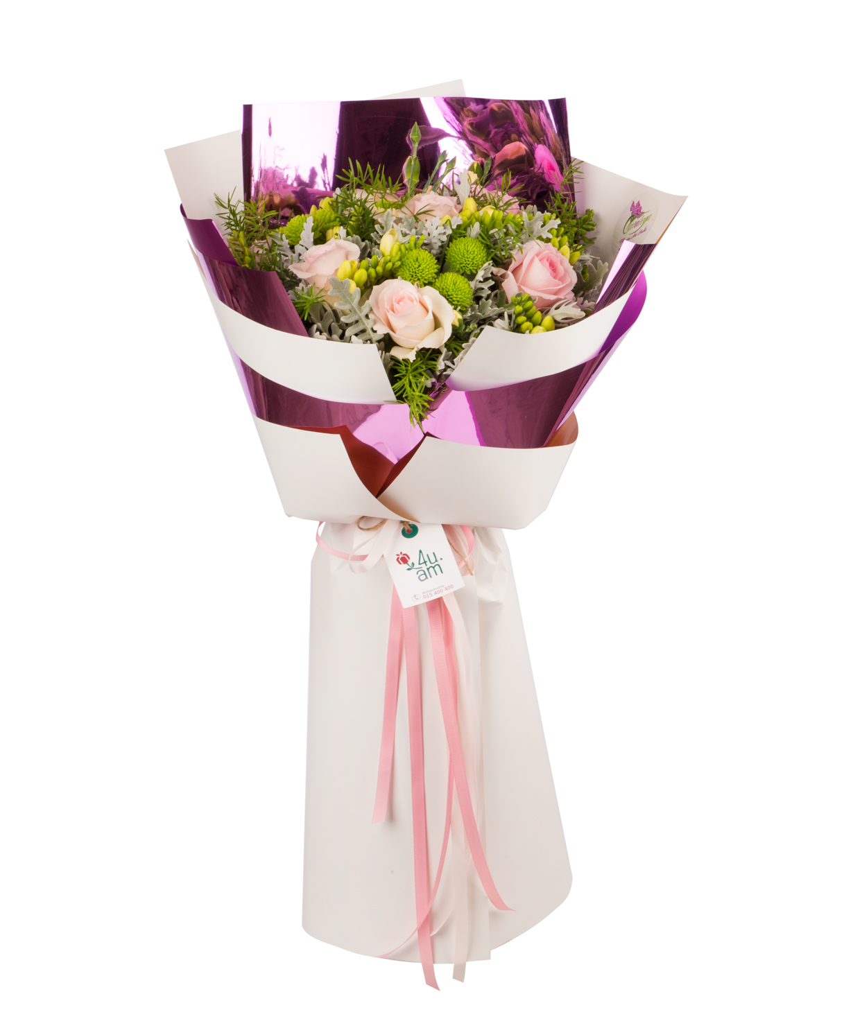 Bouquet `Rowley` with roses and fressias