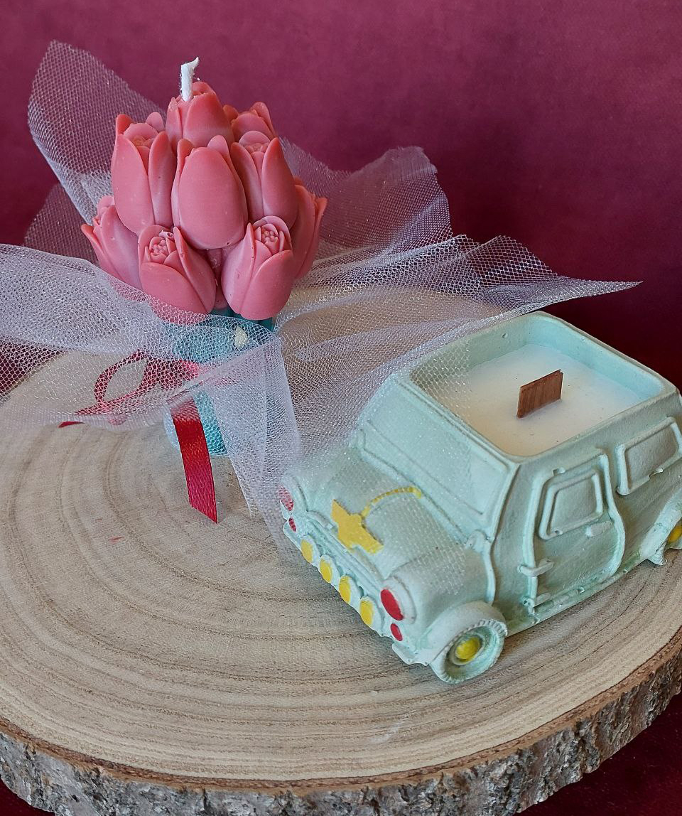 Մոմերի հավաքածու «Blue Moon» Իմ երազանքի մեքենան + Կակաչներ, բույրով