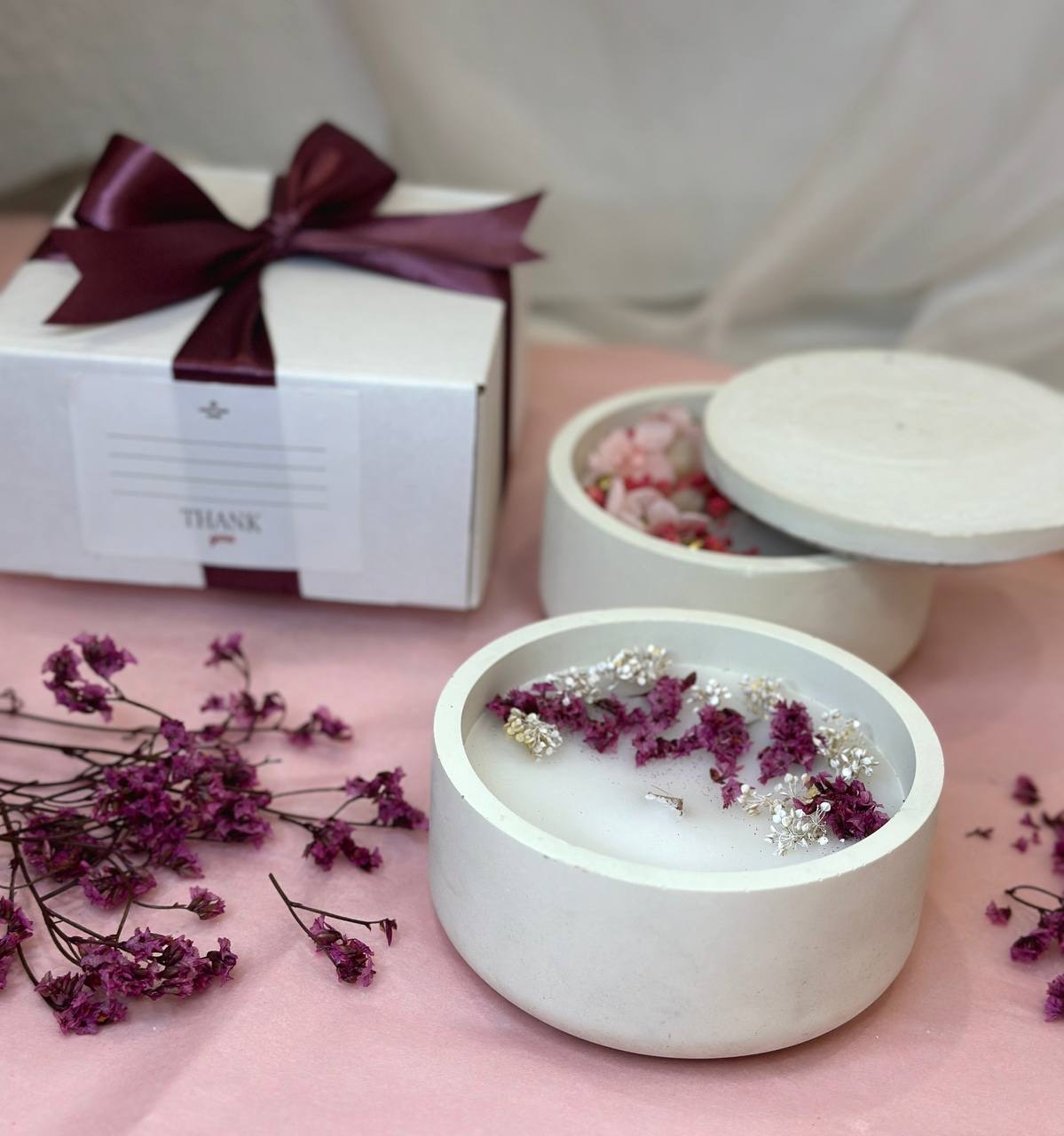 Candle `Light Your Home` with natural dried flowers №3000