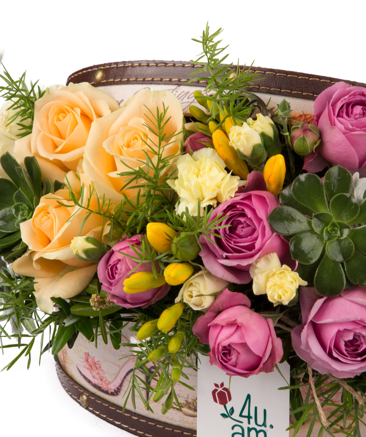 Composition `Jonava` with roses and freesias