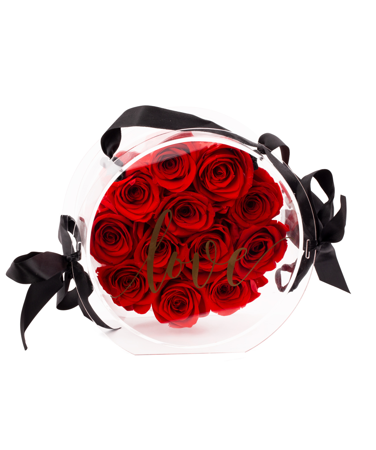 Կոմպոզիցիա «EM Flowers» հավերժական կարմիր վարդերով