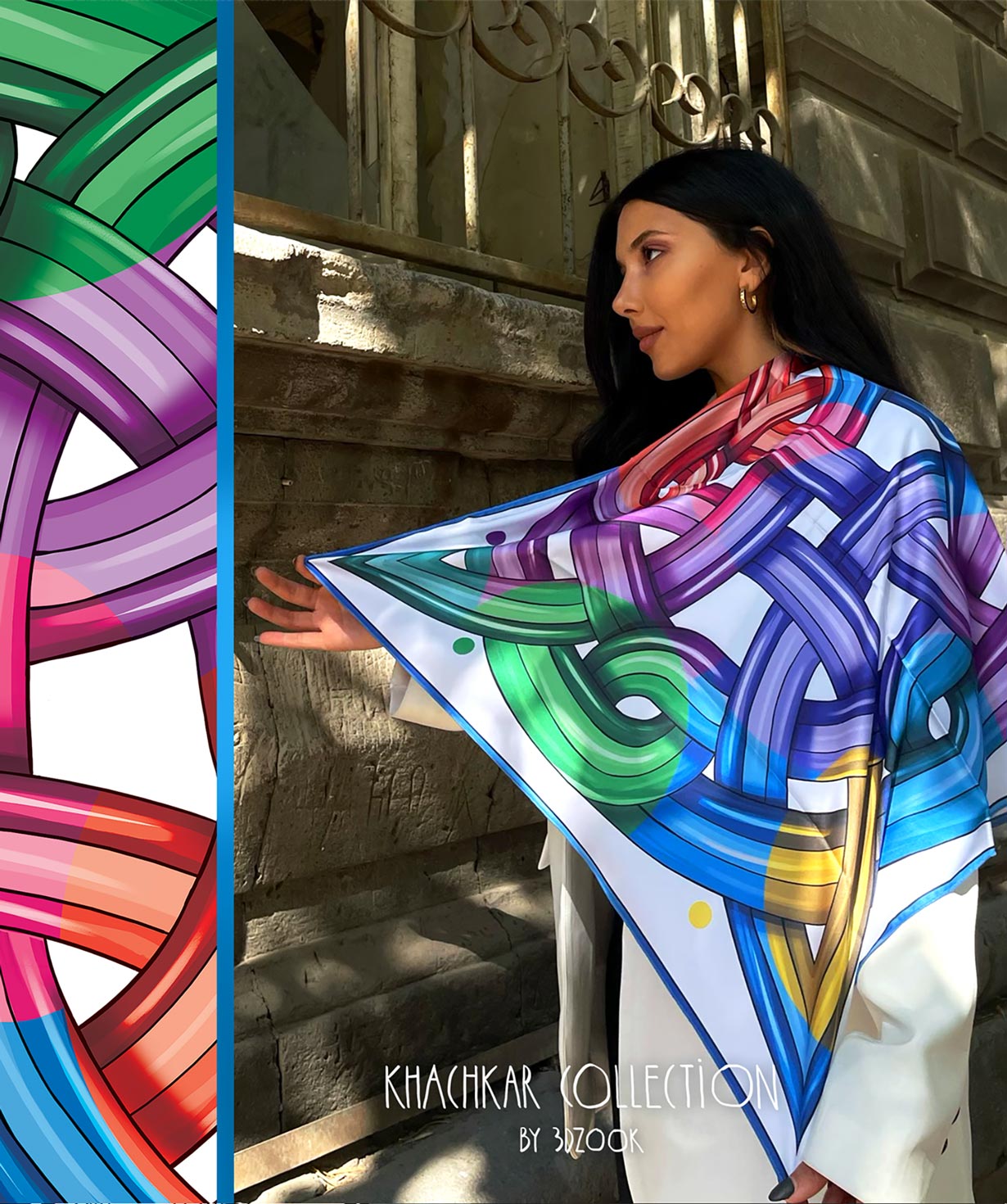 Шелковый платок `3 dzook` с армянскими орнаментами №15