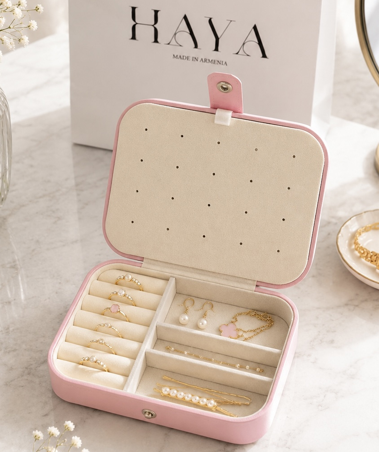 Illustrated jewelry box “HAYA”, pink, small №21