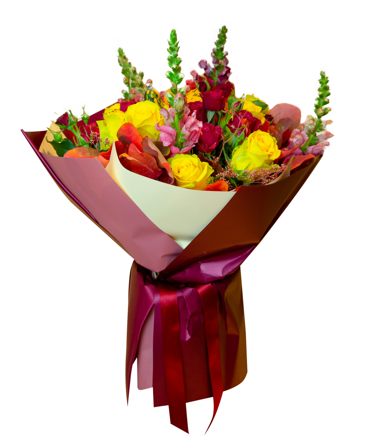 Букет ''Ломбардия'' с розами и антуриумом