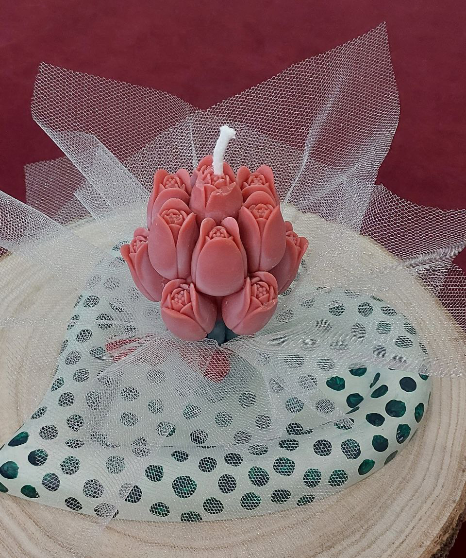 Նվեր հավաքածու «Blue Moon» Կակաչներ մոմ + տակդիր-զարդաման, բույրով