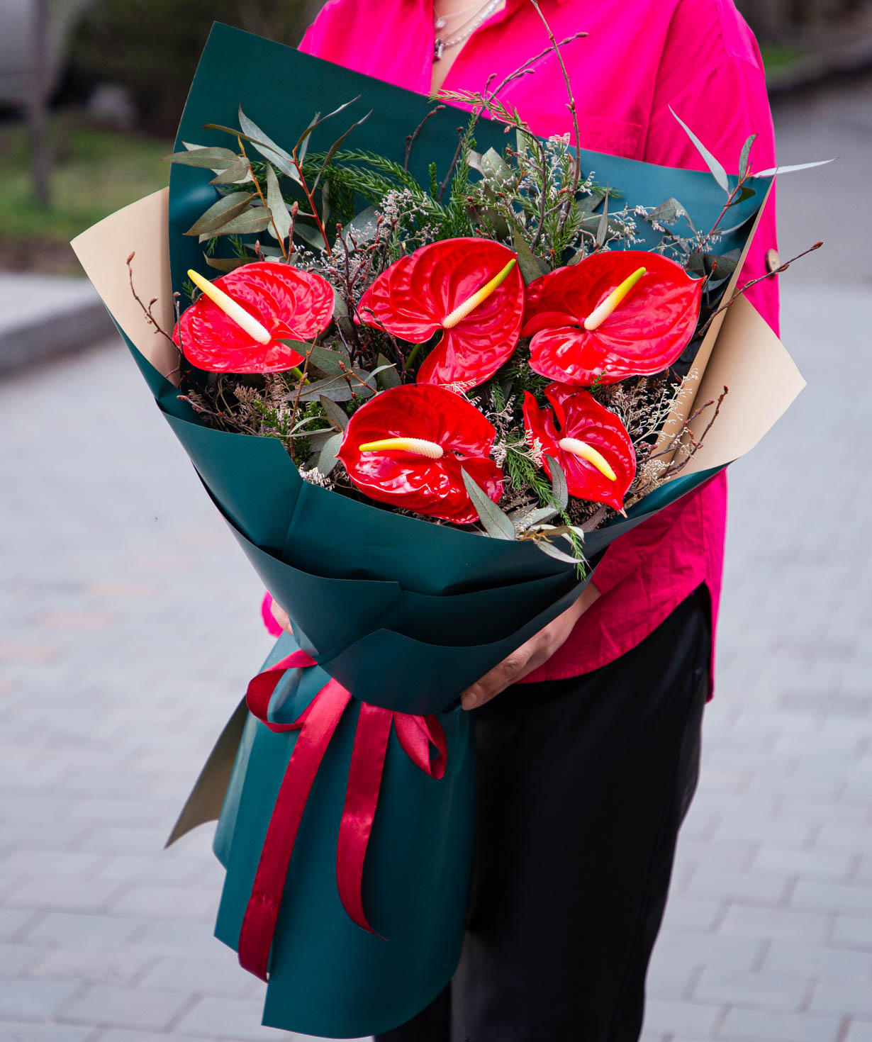 Bouquet «Faisanes» with anthuriums