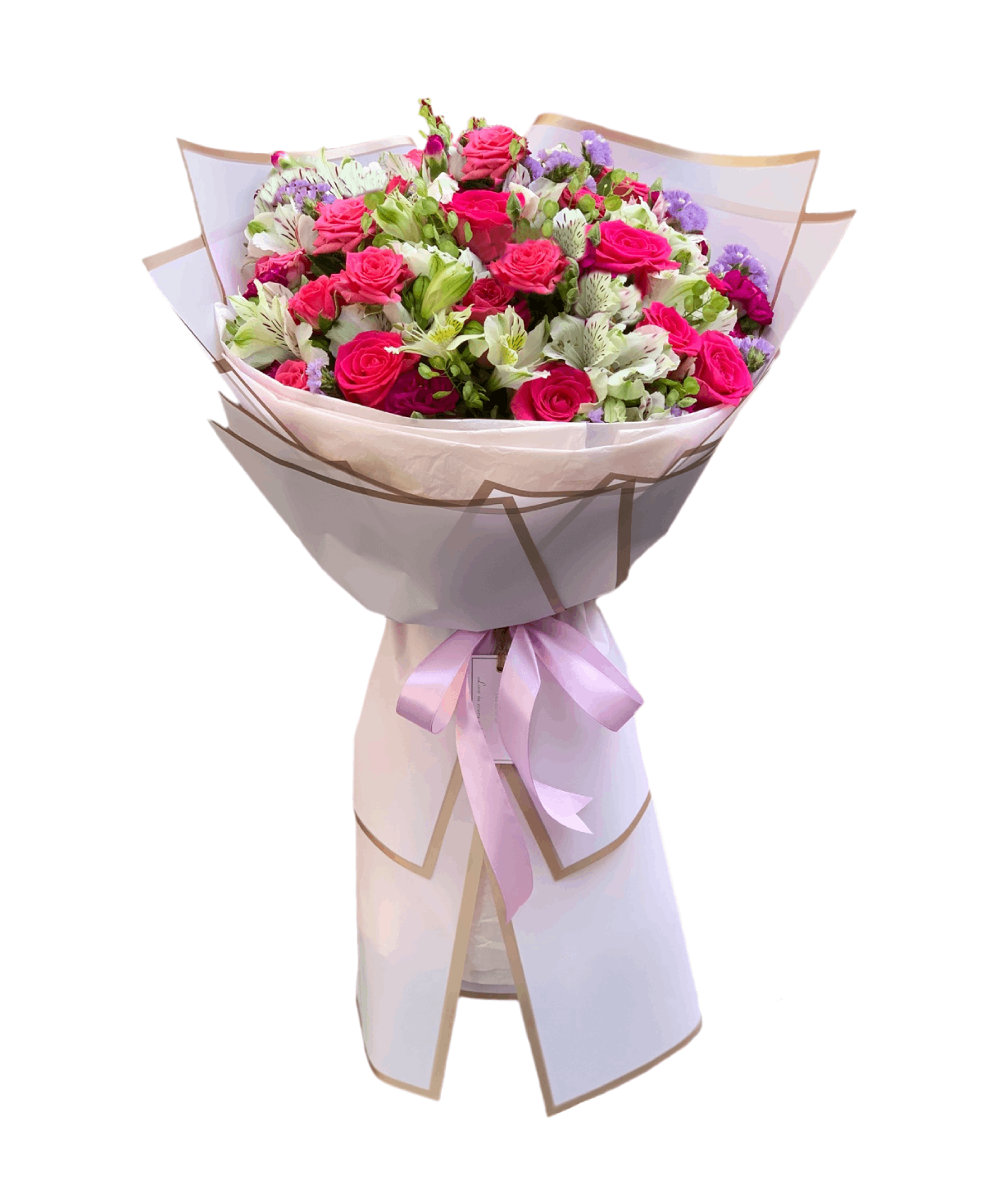 Bouquet `Kalach` with roses and alstroemerias
