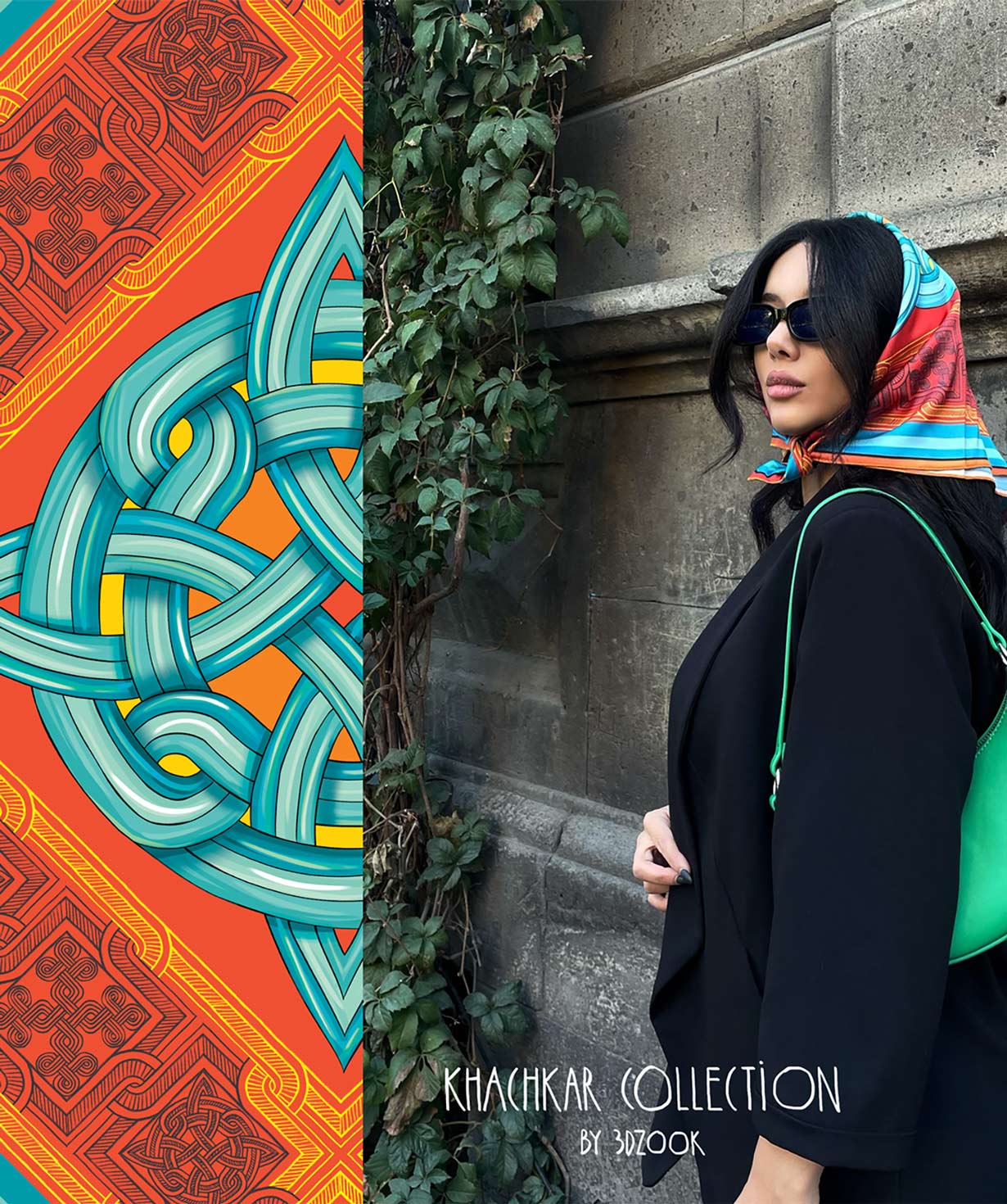 Silk scarf `3 dzook` with Armenian ornaments №9