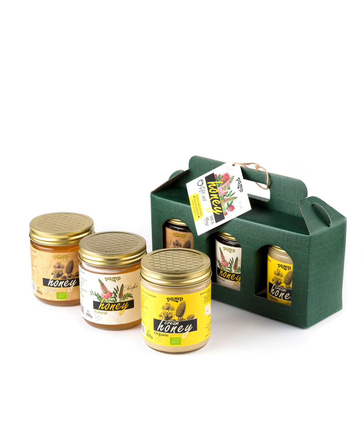 Հավաքածու «Pamp Honey» մեղրների, ստվարաթղթե պայուսակով