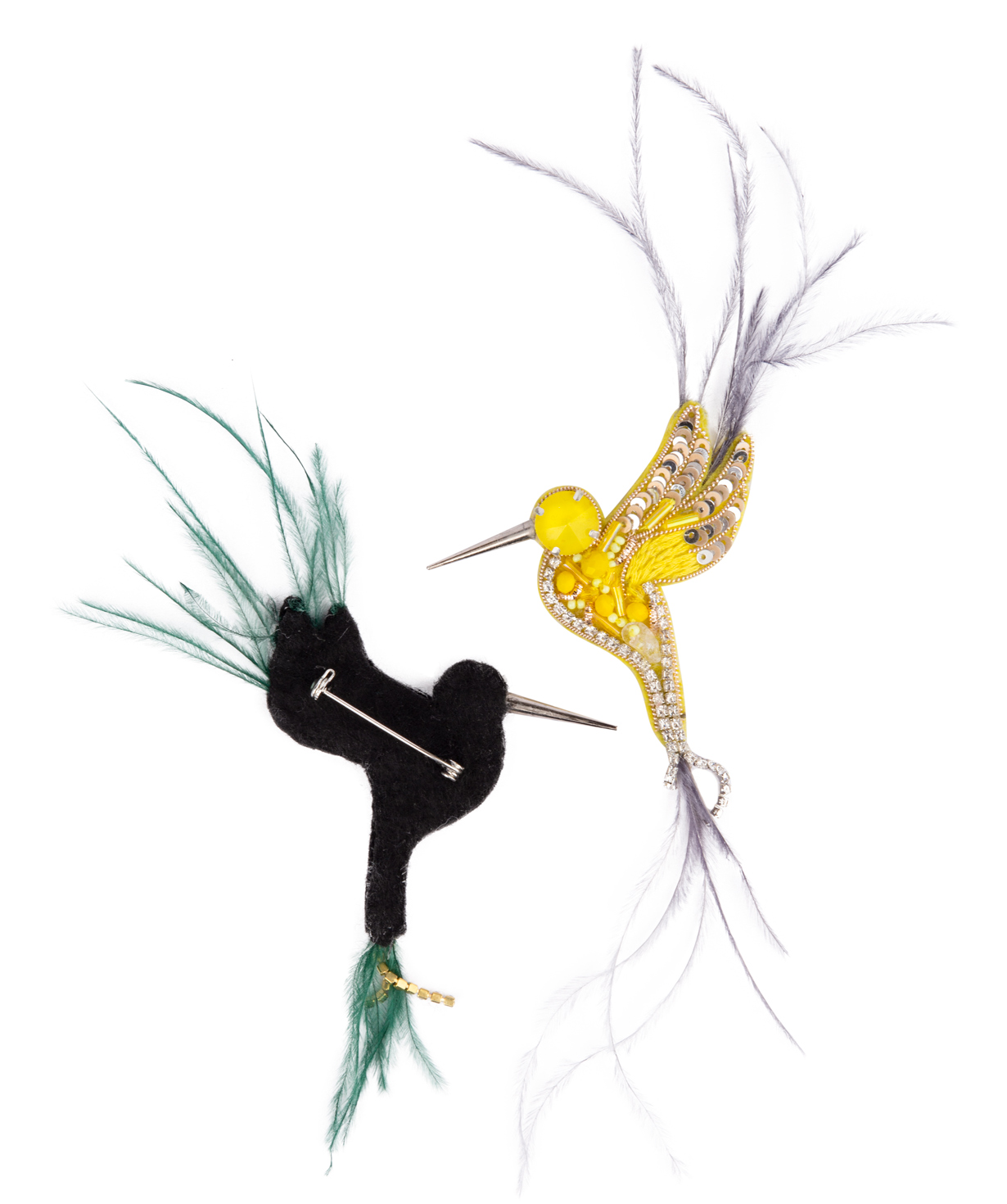 Brooch ''LilmArt'' hummingbird, yellow