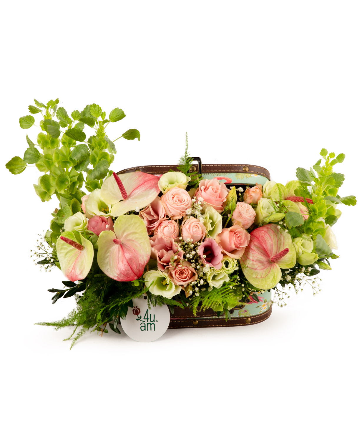 Arrangement `Melon` with roses and lisianthus
