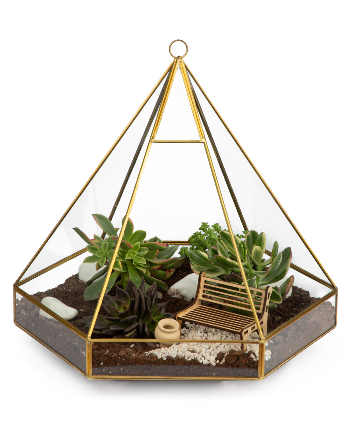 Florarium 'Pyramid'' with succelents