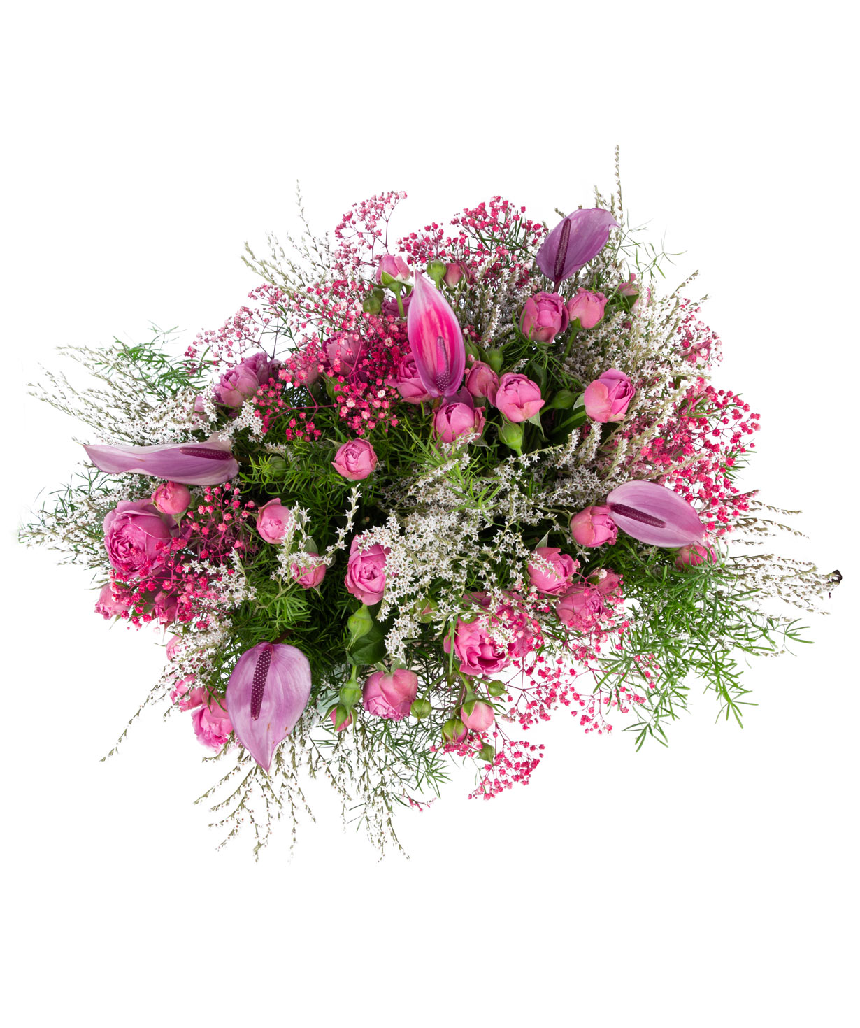 Composition `Lukhan`  with peony roses and anthuriums