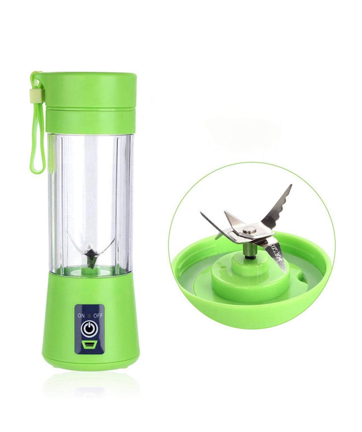 Electric mini blender ''Yoyo'' with 6 sharp knives and USB charger 380ml (green)